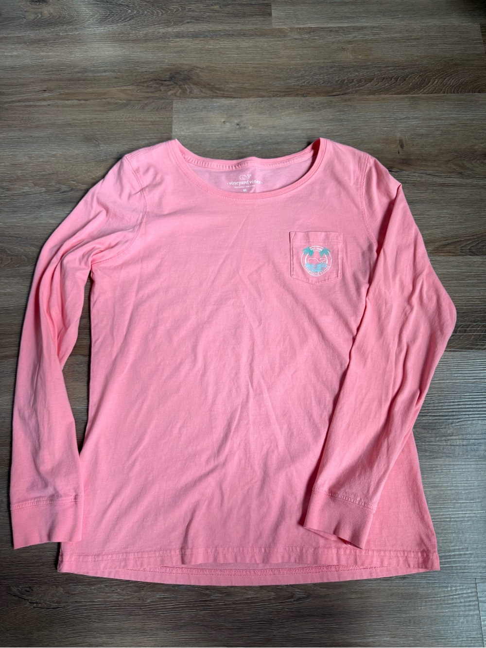 Vineyard Vines Womens Long-Sleeve Tee in Coral Pink with Pocket Logo
